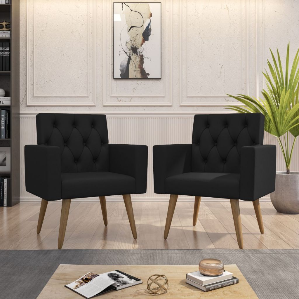 Kit 2 Poltronas Thais Captone em Corino para Sala de Estar e Recepção