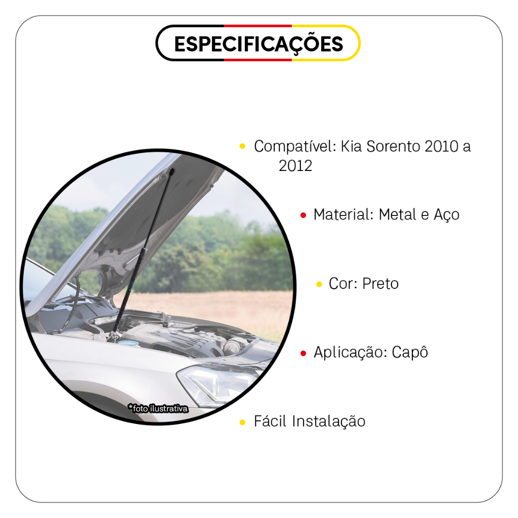 Par Amortecedor A Gás Capô Kia Sorento 2010 à 2013 Pistão à Gás Capô Kia Sorento 2010 11 12 2013 · foto 2