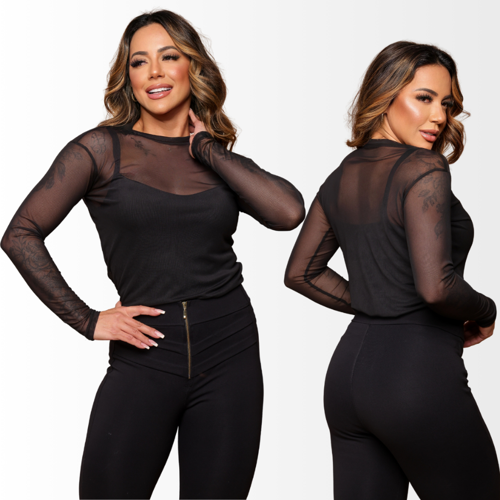 Blusa De Tule Manga Comprida Moda Feminina Tendência 38 ao 44 em Oferta na Shopee