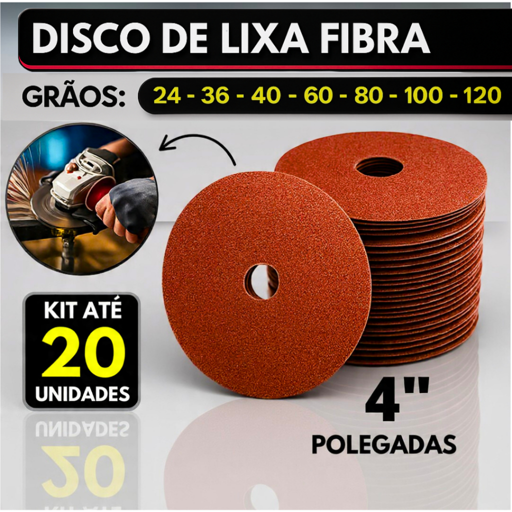 Kit Até 20 Disco de Lixa Fibra Para Ferro Madeira 4 Polegadas 4.1/2'' Esmerilhadeira Lixadeira Circular 115mm