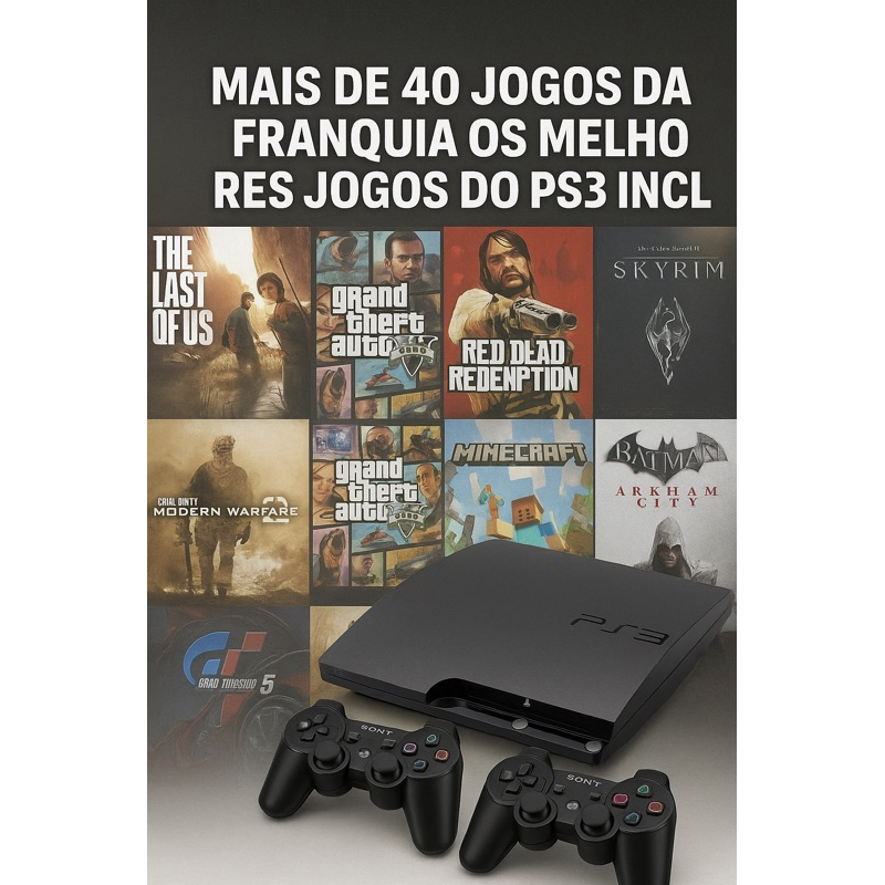 PS3 COM 40 JOGOS NO HD(melhores)+ 2CONTROLES DESBLOQUEADOps3 play3 em Oferta na Shopee