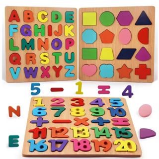 BAMBULUÁ Kit 3 Brinquedo Tabuleiro Placa Peças Encaixe Madeira ALFABETO NÚMEROS FORMA GEOMÉTRICA em Oferta na Shopee