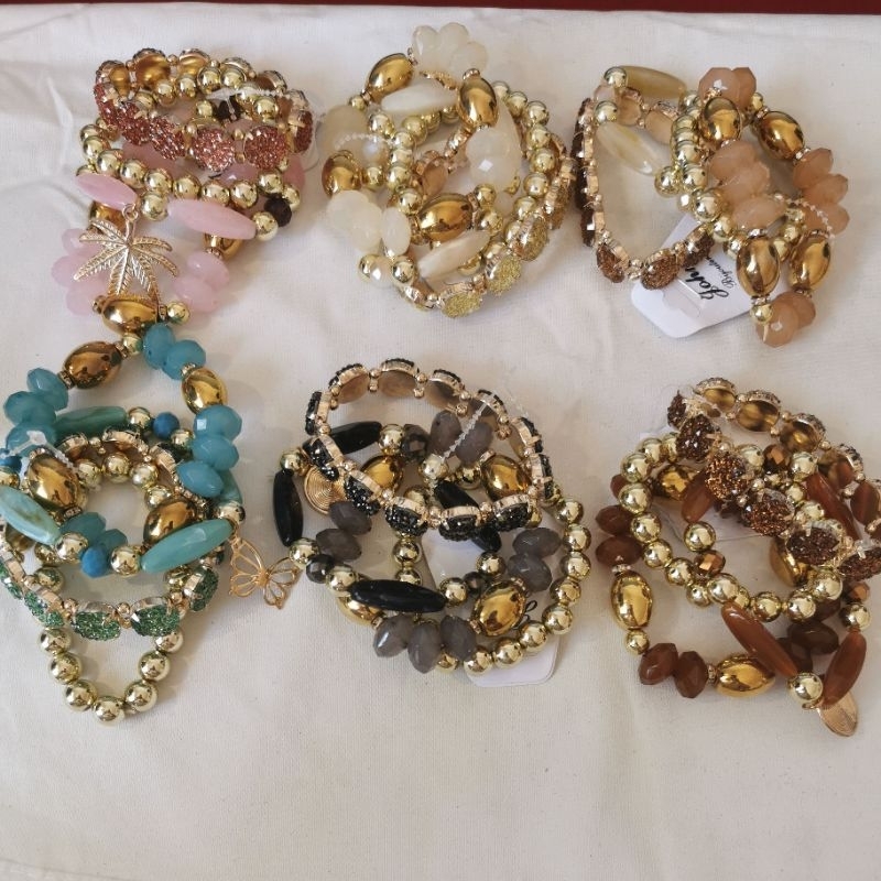 🌟✨ Conjunto Pulseiras Luxo Dourado Cristais Facetados Brilho Premium visual glitter moderno chamativo elegante P186045-8 em Oferta na Shopee