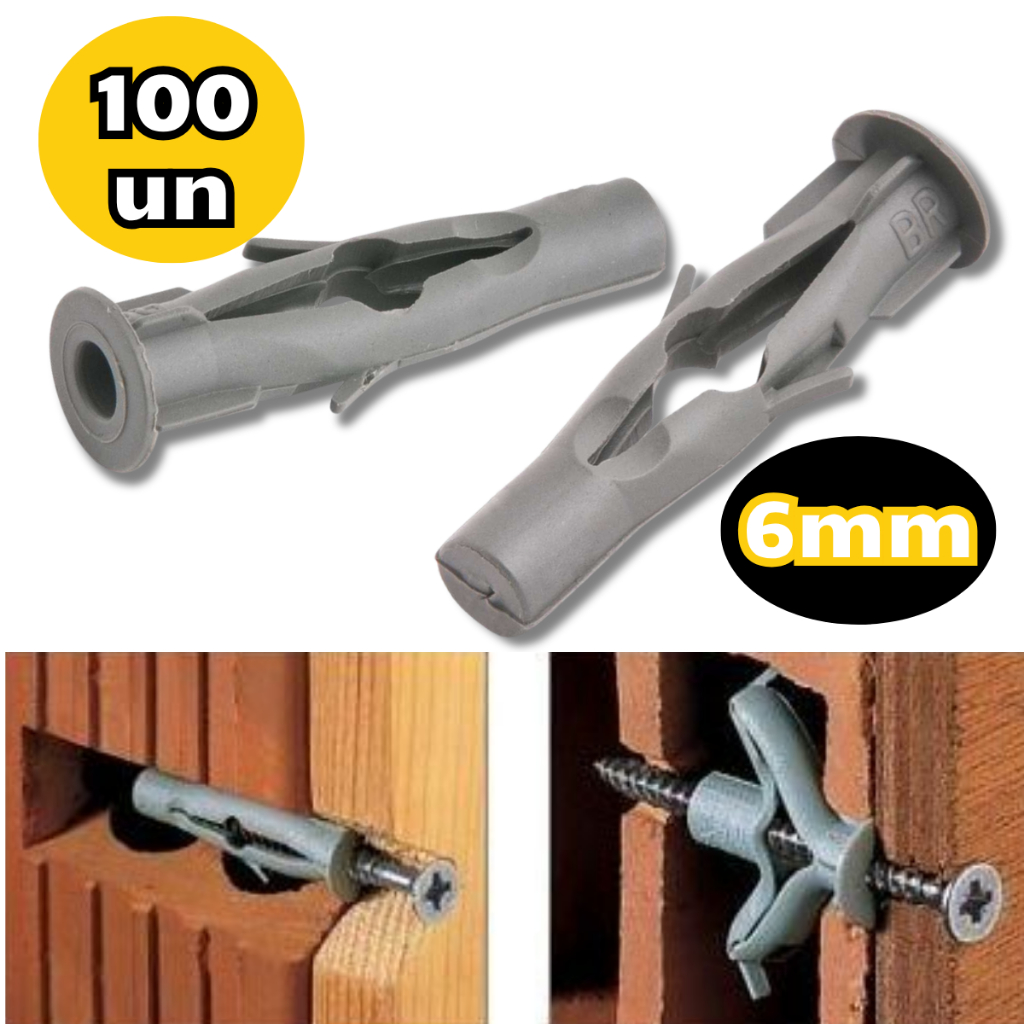 100 Peças Bucha Plástico P/ Tijolo Oco Vazado 6mm Vonder em Oferta na Shopee