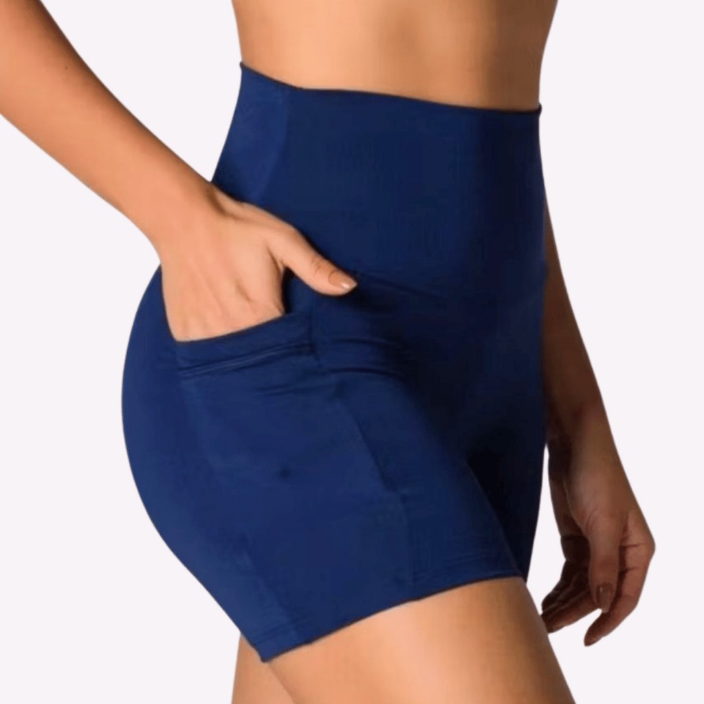  Short Feminino Academia Suplex Fitness Bermuda Com Bolso Ciclista Cós E Shorts Cintura Alta