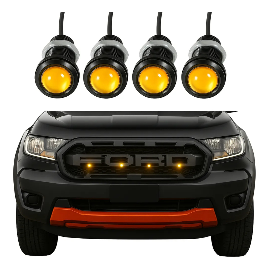Kit 4 Led Olho de Aguia Grade Dianteira 18mm Caminhonete Luz Foguinho Mini Luz Diurna