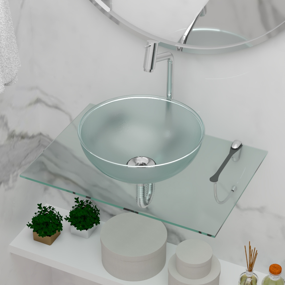 Kit Lavatório Cuba E Tampo De Vidro + Suporte + Torneira Link Bica Alta + Válvula 7/8 + Sifão + Engate Beltempo em Oferta na Shopee