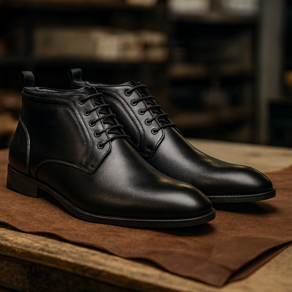 Bota Social Masculina em Couro Legitimo Bico Redondo Amarração Estilo Casual