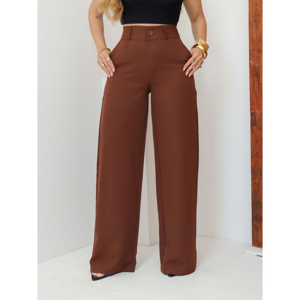 Calça Feminina Reta de Alta Qualidade – Modelo Elegante, Versátil e com Acabamento Refinado em Oferta na Shopee