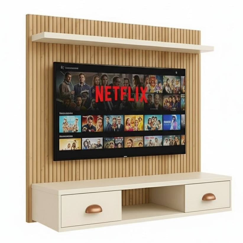 Painel Para Tv 45 Polegadas De Parede Rack 2 Portas Moderno