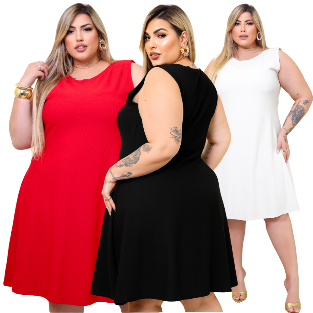 Vestido Plus Size G3 e G5 Malha Canelada Feminino