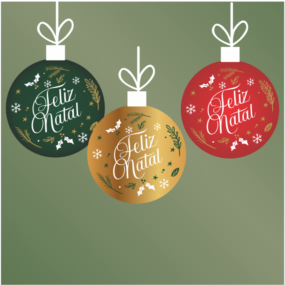 015 BOLINHA DE NATAL "FELIZ NATAL" - 50cm - Adesivo Decorativo Para Portas, Vitrine, Parede