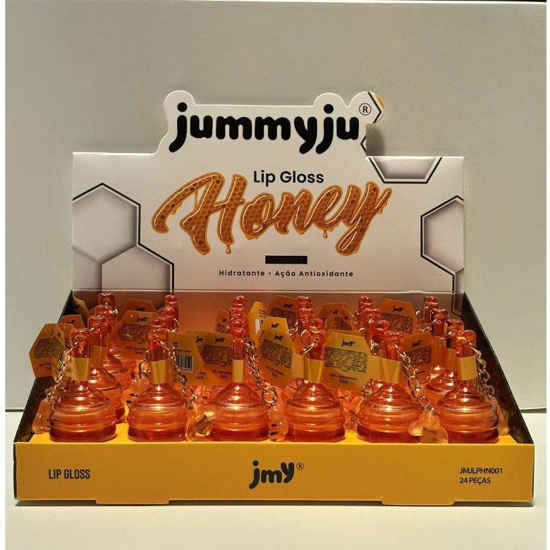 kit com 24pc Jummyju Lip Gloss Honey 5ml – Hidratação profunda, brilho suave, aroma doce com chaveiro JMJLPHN001 em Oferta na Shopee