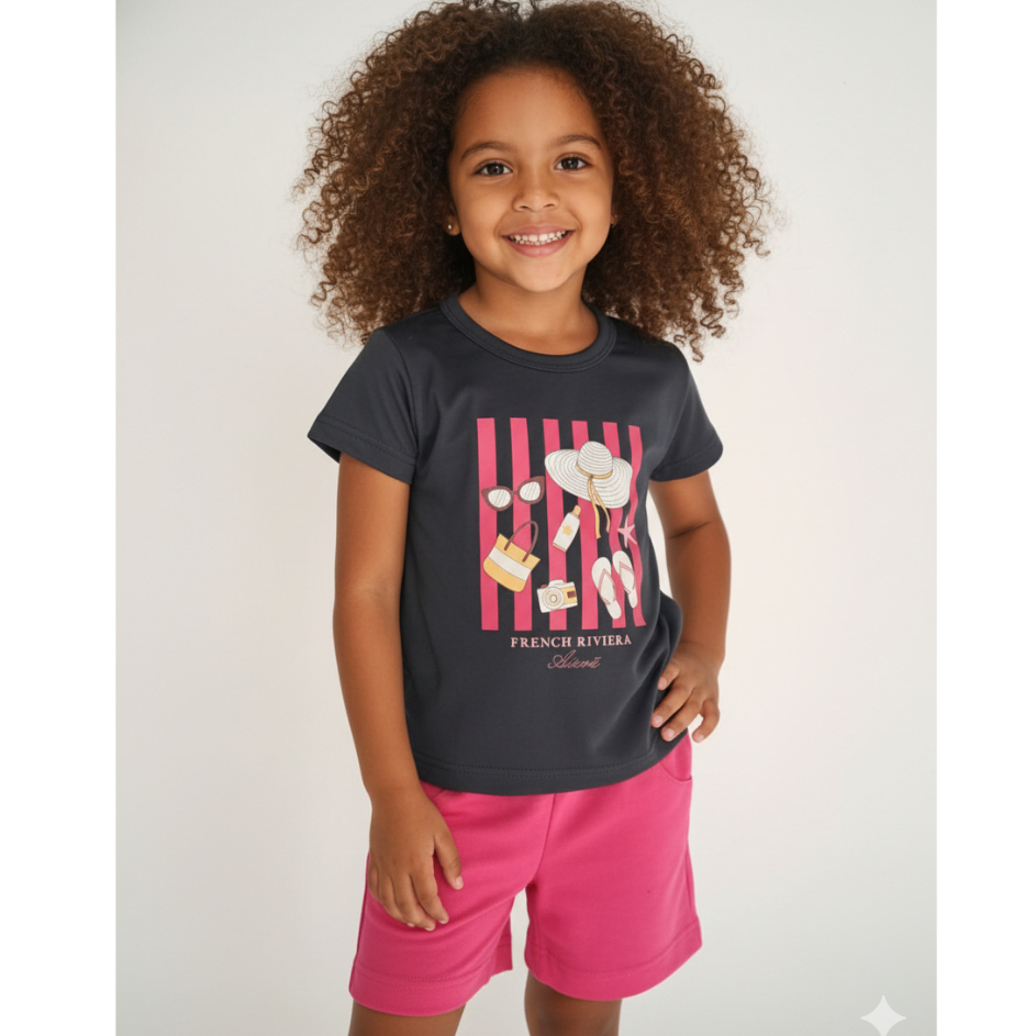 Conjunto infantil feminino menina premium verão blusa short juvenil baby look manga curta
