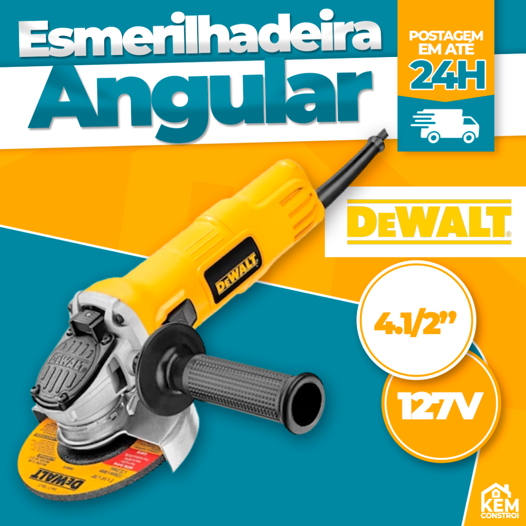 Esmerilhadeira Angular 4.1/2 DeWalt 800W 12.000 RPM 127V DWE4020 Compacta e Potente Profissional