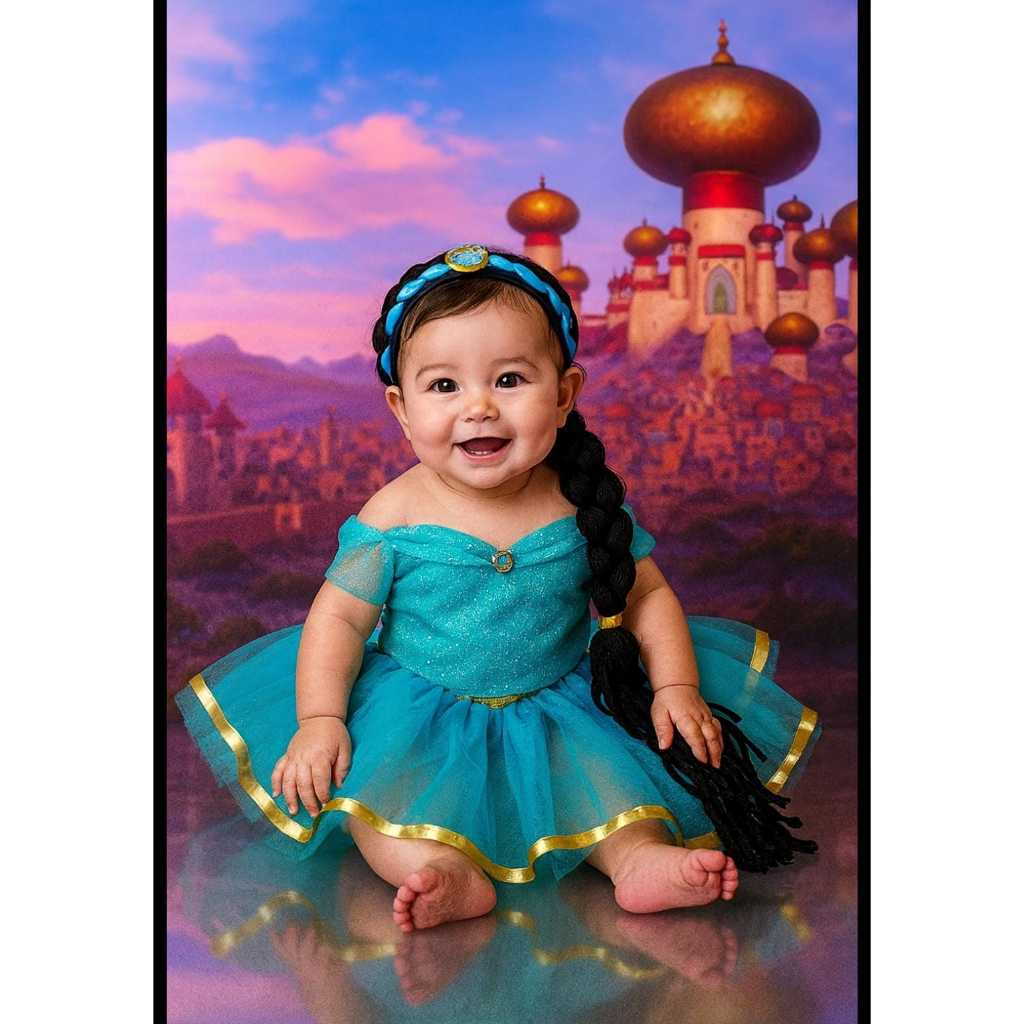 Fantasia Princesa Árabe Bebê Jasmine  Mesversario  Roupa infantil + Tiara