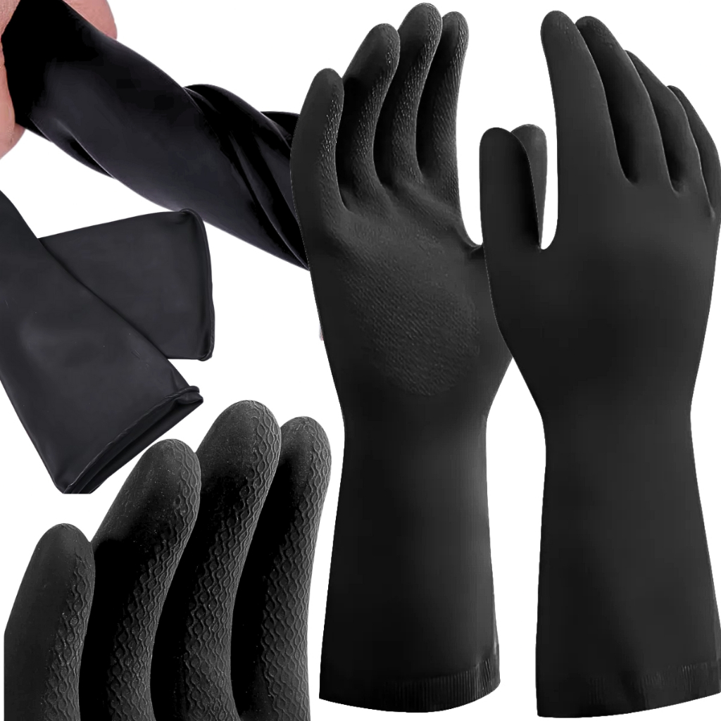 Par Luvas Limpeza pós-obra Borracha Linha Black Indústria cano médio