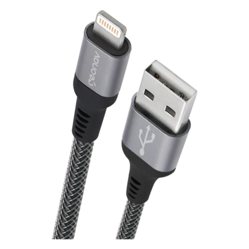 Cabo Lightning Geonav 2m – Nylon Trançado Cinza, Resistente e Rápido