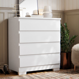 Cômoda 4 Gavetas Com Corrediças Telescópicas e Pés Para Quarto De Casal Grande Em MDF Imp…