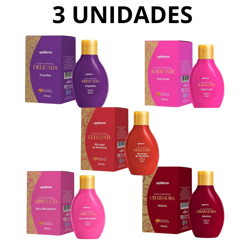Óleo Corporal Apiderm Apinil 100 g Com óleo de Amêndoas KIT 3 UNIDADES em Oferta na Shopee