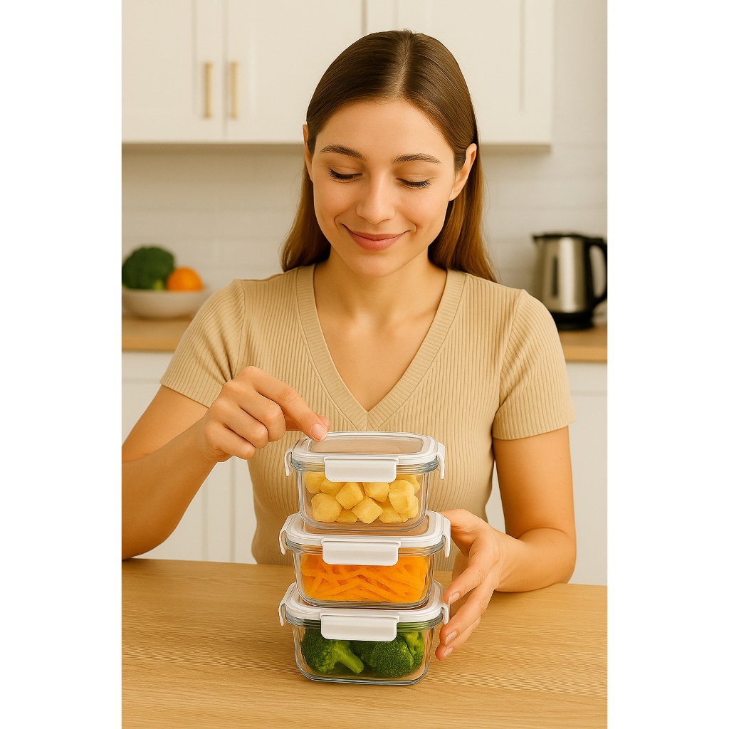Kit 3 Potes Herméticos - Vedação com Trava, armazenamento, alimentos, marmitas, geladeira