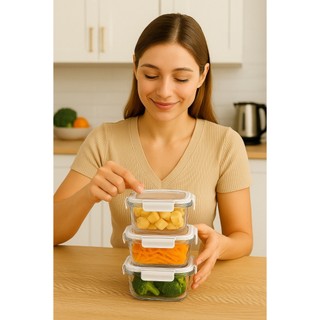 Kit 3 Potes Herméticos - Vedação com Trava, armazenamento, alimentos, marmitas, geladeira