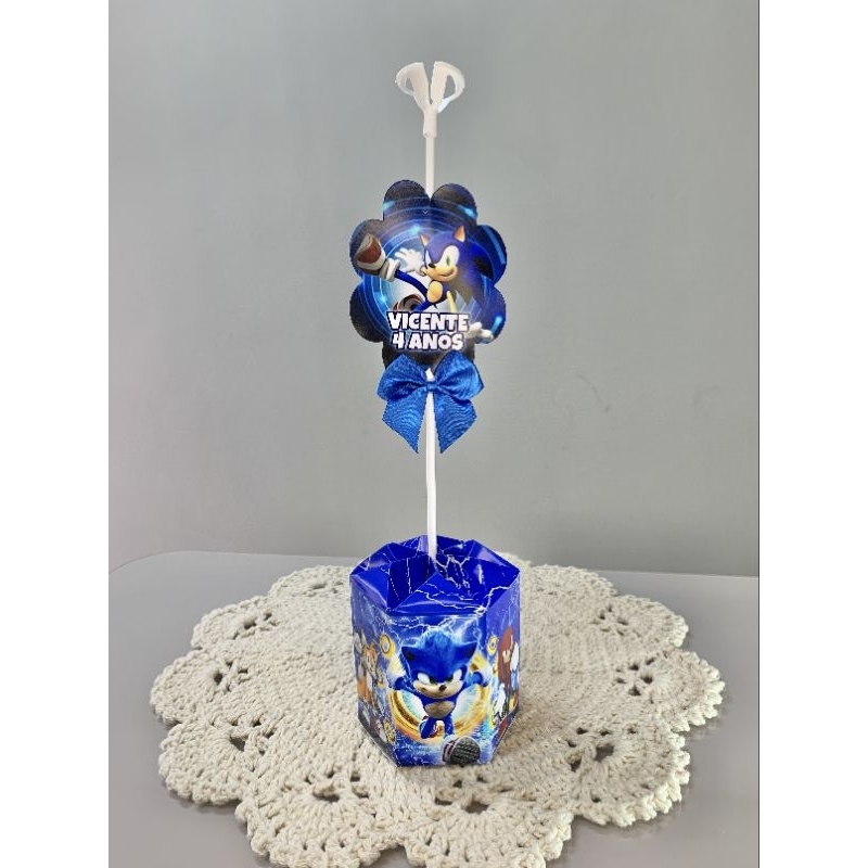 Centro de mesa personalizado pegue e monte Sonic festa de aniversário