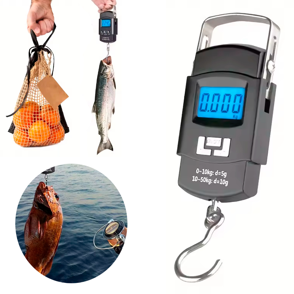 Imagem Balança Para Pesca Com Gancho De Mão Pendurada Digital Portátil Bolsa Bagagem Mala Até 50kg