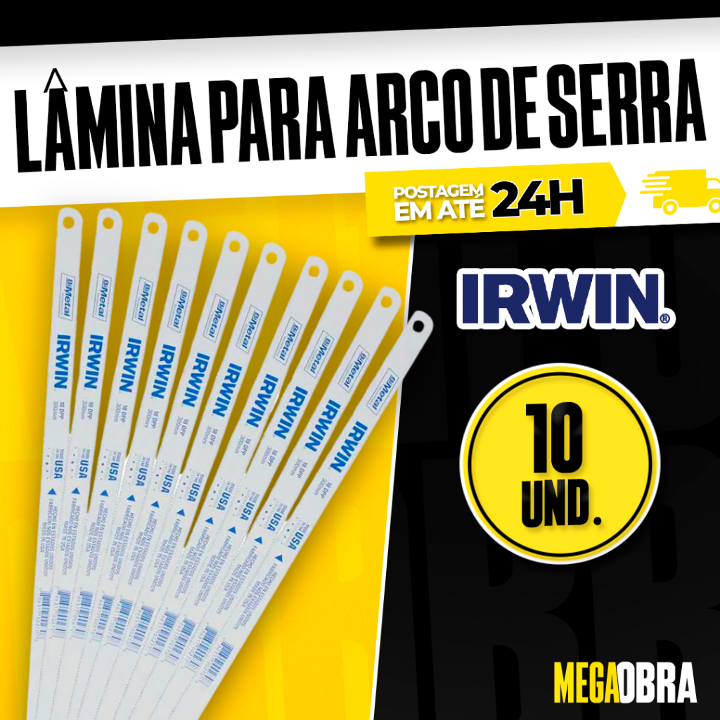 Kit 10 Lâminas para Arco de Serra Irwin 12" 18D Corte Rápido em Metais