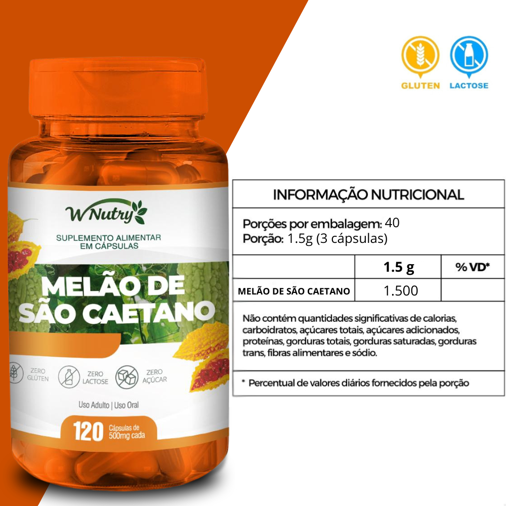Melão de São Caetano + Insulina Vegetal 120 Cápsulas 500mg - 1, 2 e 3 potes