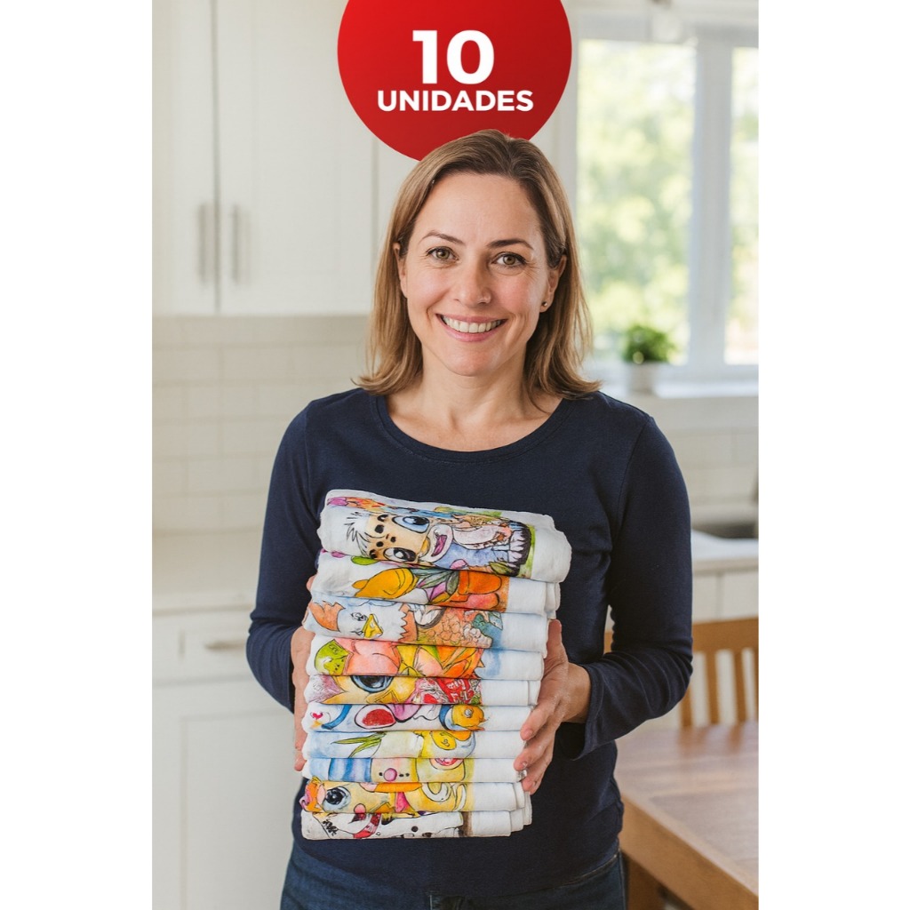 Pano De Prato Estampado Bainha Kit Com 10 Peças Barato 35 x 60 Grandes