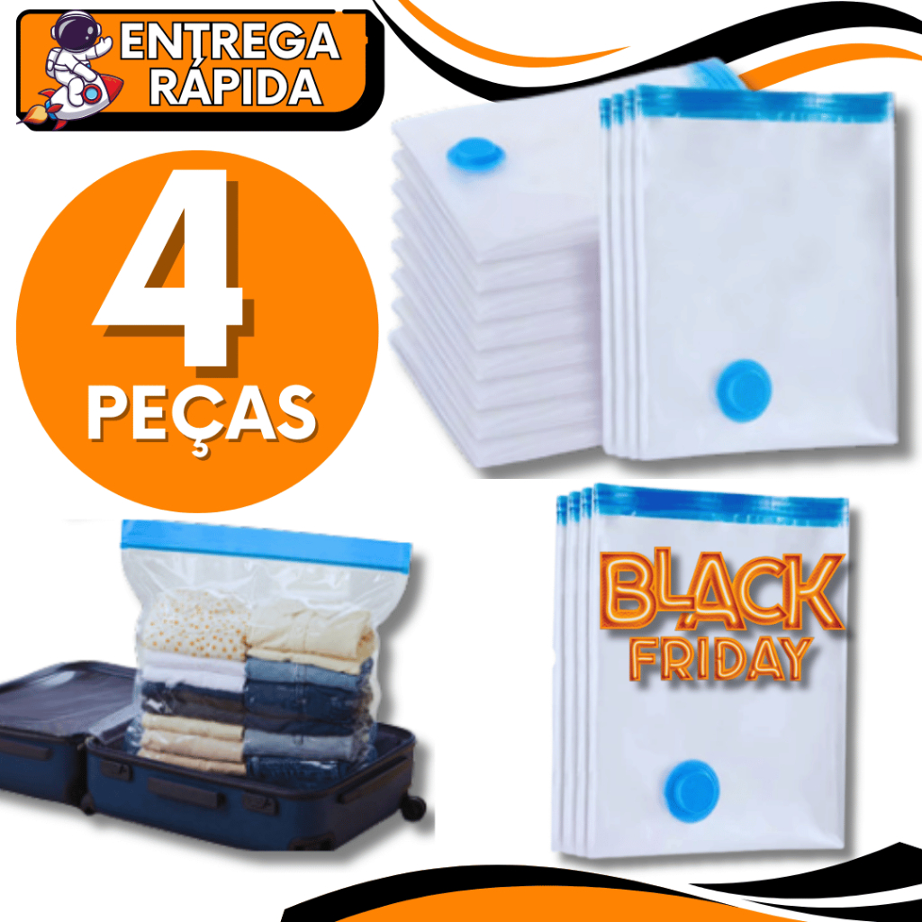 Jogo 4 Sacos a Vácuo Organizadores de Roupa 60x80CM para organizar roupas, mala, viagem e guarda roupas Utilidades