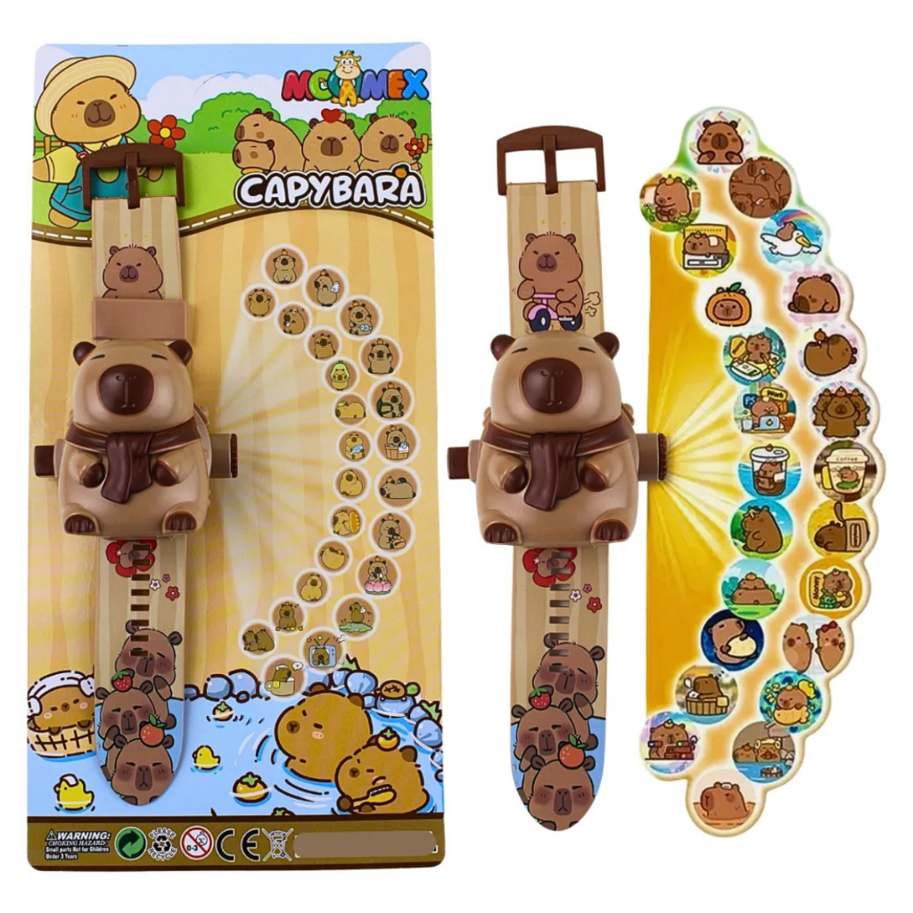 Relógio Projetor Capivara Digital Infantil 24 Imagens Marrom