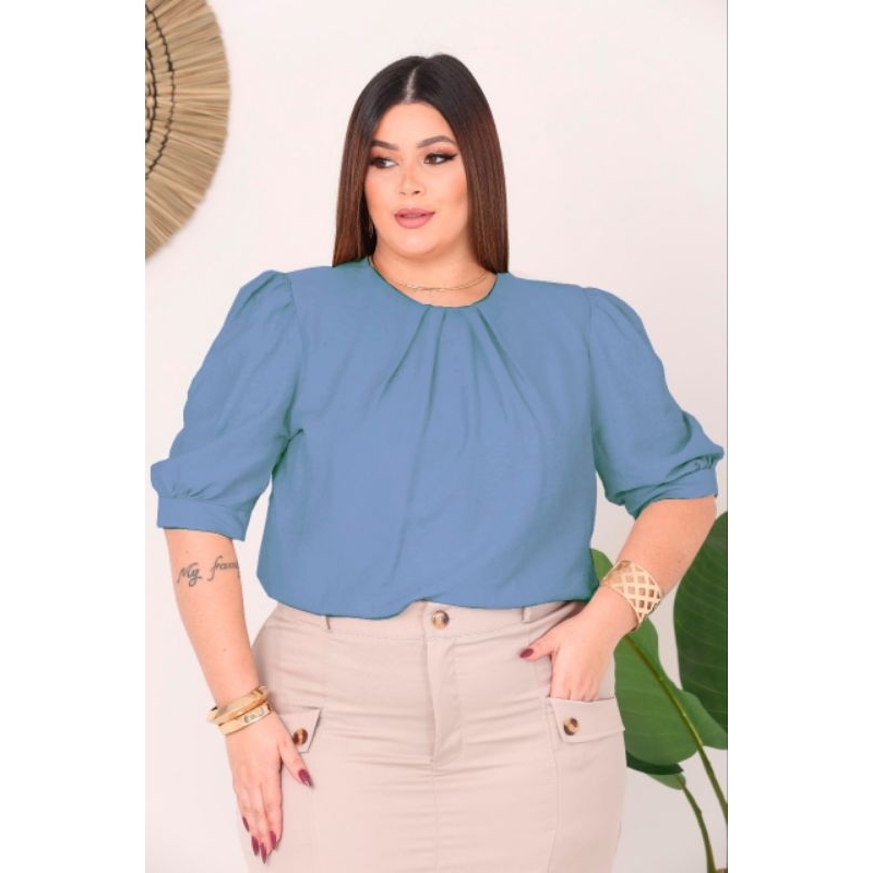 Blusa Feminina Plus Size , Manga Curta Bufante, Elegante ,Casual É Uma Blusa Soltinha em Oferta na Shopee