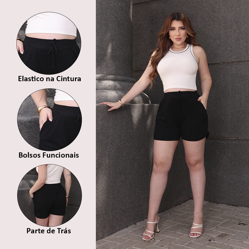 Short Feminino Malha Viscolycra Slim ao Plus Fresquinho para o Verão Casual e confortável