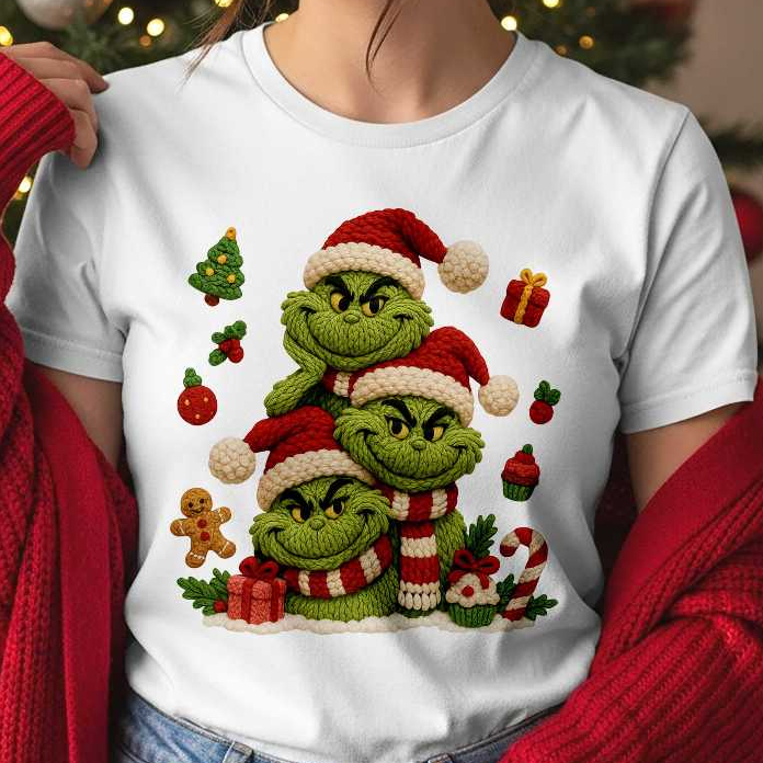 Camiseta blusa unissex estampada Grinch crochê natalina  Presente de natal estampa divertida
