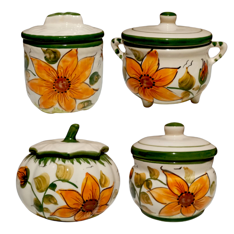 🌻 Potes de Cerâmica Esmaltada – Decoração Girassol para Cozinha e Casa em Oferta na Shopee