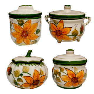 🌻 Potes de Cerâmica Esmaltada – Decoração Girassol para Cozinha e Casa em Oferta na Shopee
