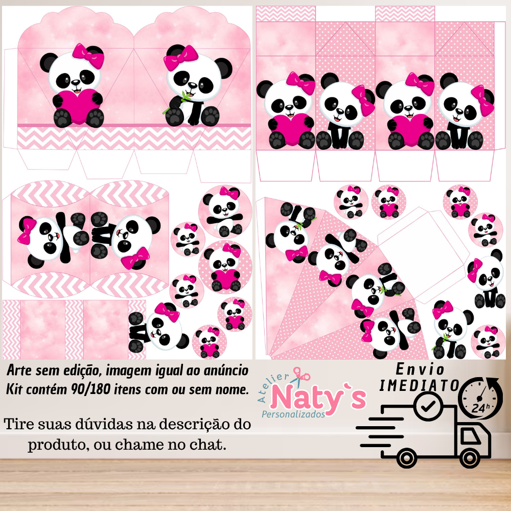 KIT COM 90/180 ITENS TEMA: URSO PANDA LEMBRANCINHAS COM/SEM NOME - Envio 24H em Oferta na Shopee