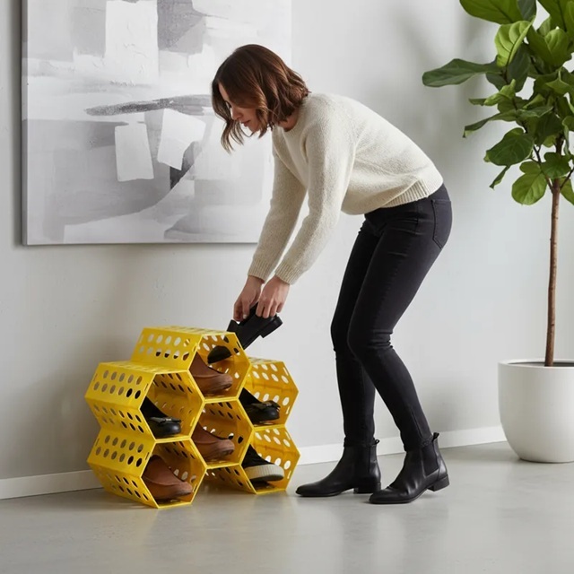 Sapateira Colmeia 6 Cavidades Amarelo Porta Hall Quarto em Oferta na Shopee