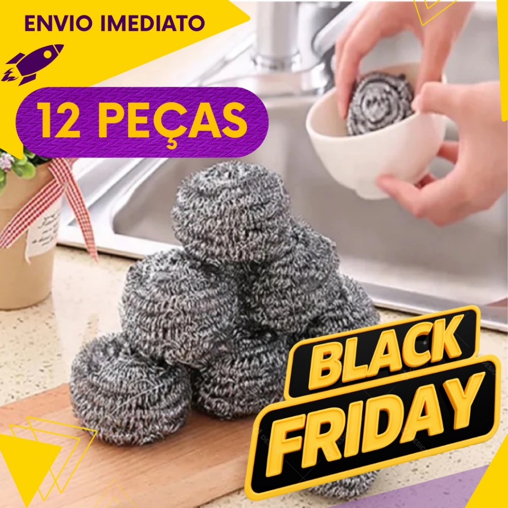 Imagem Kit 12 Esponja De Aço Inox Lava Louça Não Enferruja Limpeza Pesada Bucha Palha de Aço Panela Grelha Cozinha Pia