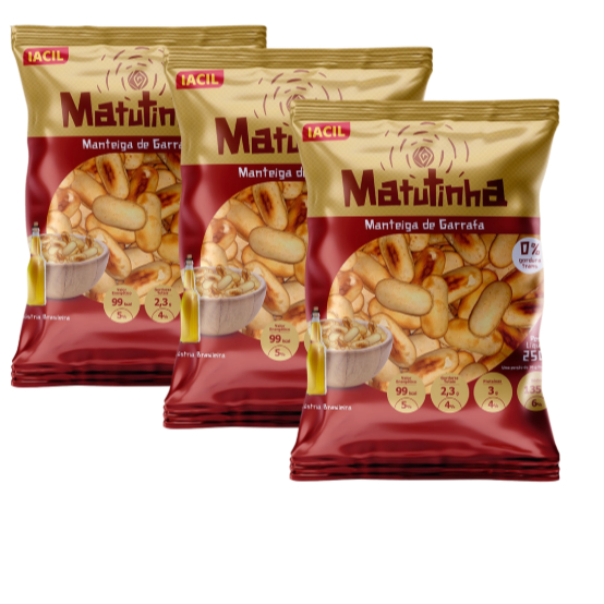 Kit 3 Bolachas Biscoitos delicia Matutinha sabores Manteiga De Garrafa, Carne de Sol e Queijo do reino iacil