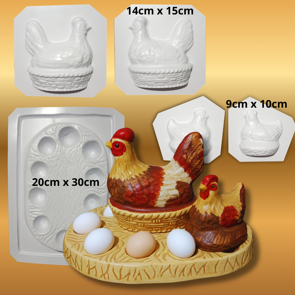 Kit-43 / Molde Forma porta ovos com Galinha e Pintinho  -  para Artesanato em Gesso em Oferta na Shopee