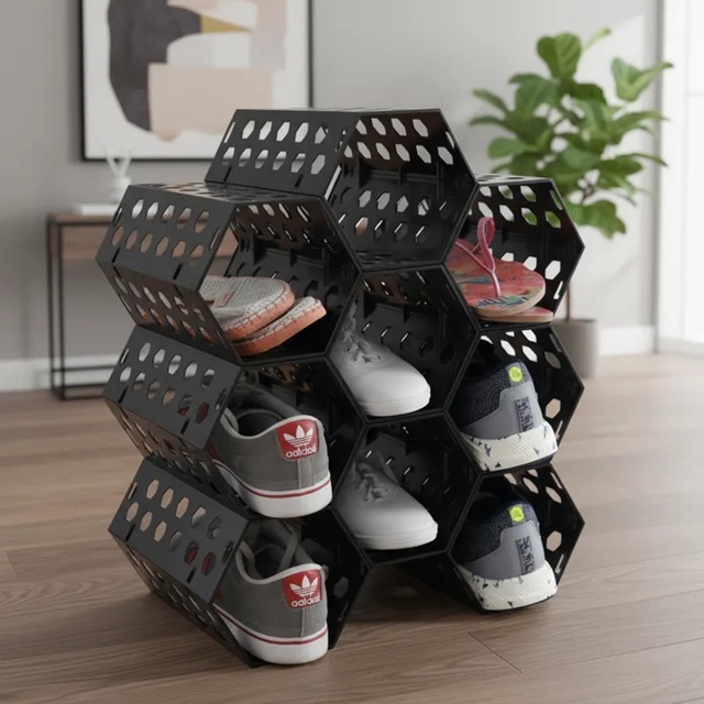 Sapateira Colmeia 9 Cavidades Preto Porta Hall Quarto em Oferta na Shopee