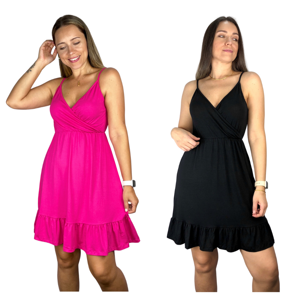 Kit 2 Vestido Alcinha Cores Premium Alças Transpassado Casual Gestante Grávida Amamentar Amamentação em Oferta na Shopee