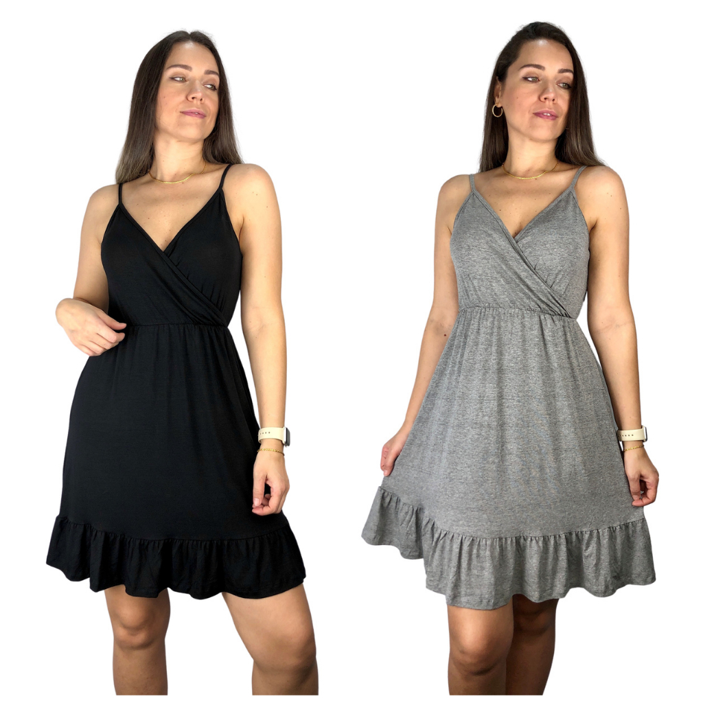 Kit 2 Vestido Alcinha Diversas Cores Viscolycra Premium Alças Transpassado Casual Grávida Amamentar em Oferta na Shopee