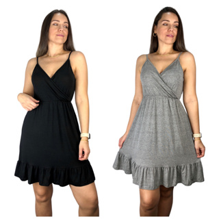 Kit 2 Vestido Alcinha Diversas Cores Viscolycra Premium Alças Transpassado Casual Grávida Amamentar em Oferta na Shopee