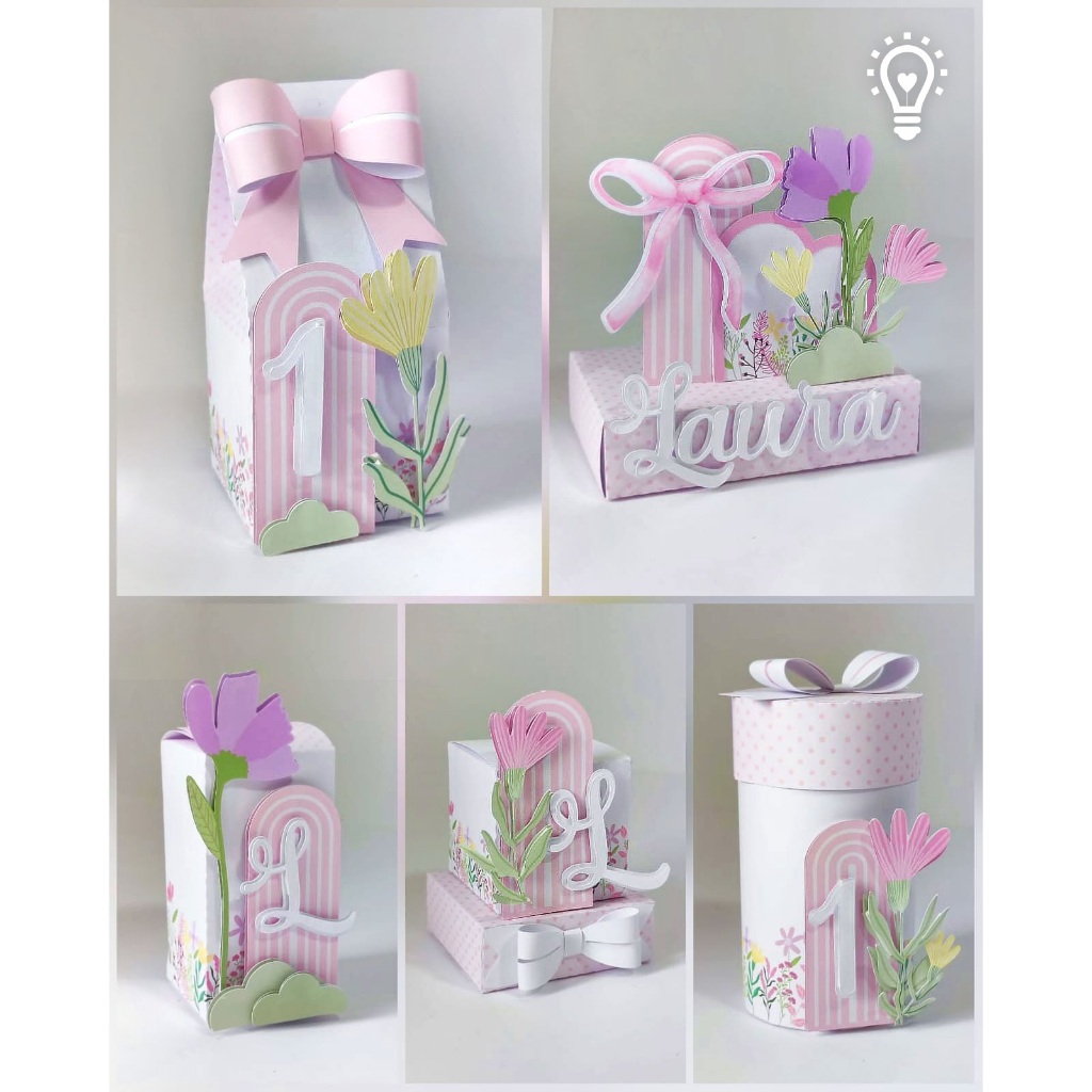Caixas Personalizadas Camadinhas 3D Tema Jardim / Flores / Floral – Lembrancinha/Festa Infantil