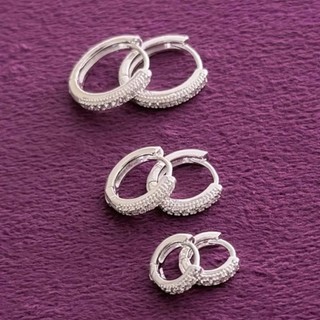 Conjunto 3 Mini Argolas Cravejadas Brinco Feminino Prata Estilo Moda Elegante
