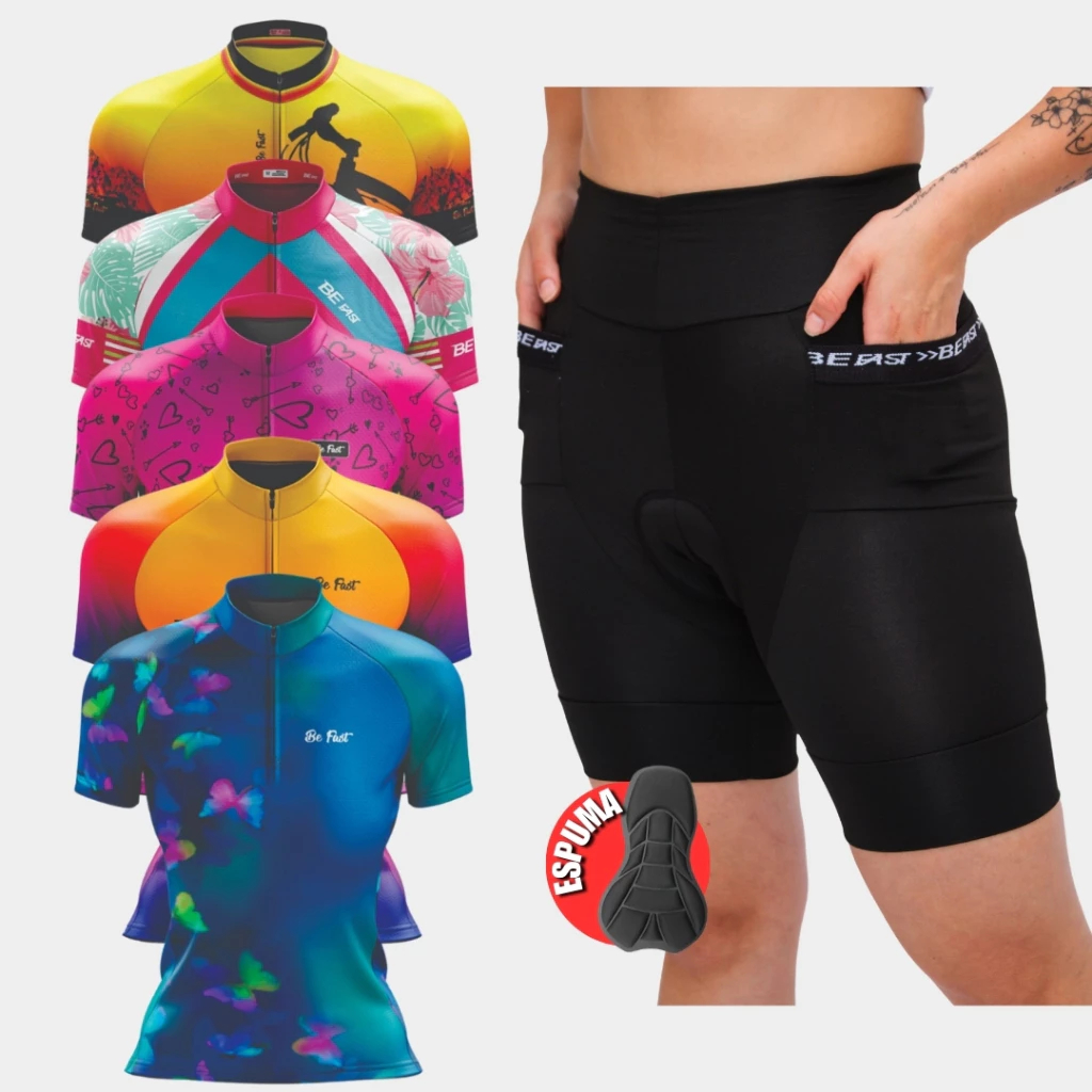 Kit Conjunto Ciclismo MTB Roupa de Bike Camisa + Bermuda com forro e bolso